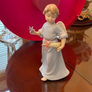 NADAL Spanish porcelain boy angel glazed figurine holding stars in each …